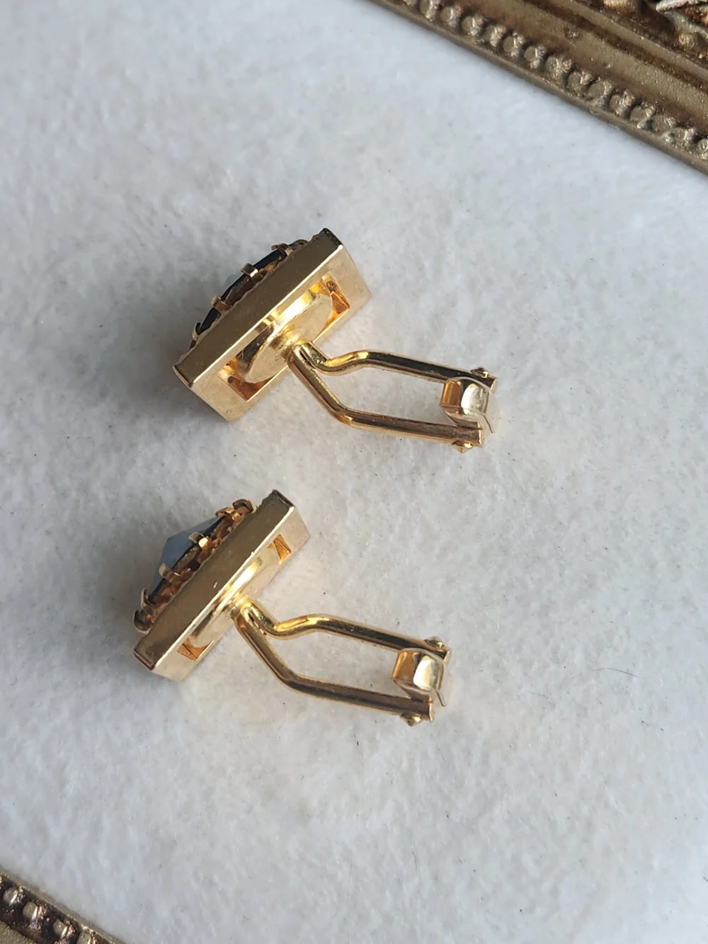 Vintage MCM Gold Square Cufflinks Sapphire Blue Rivoli Crystal Excellent
